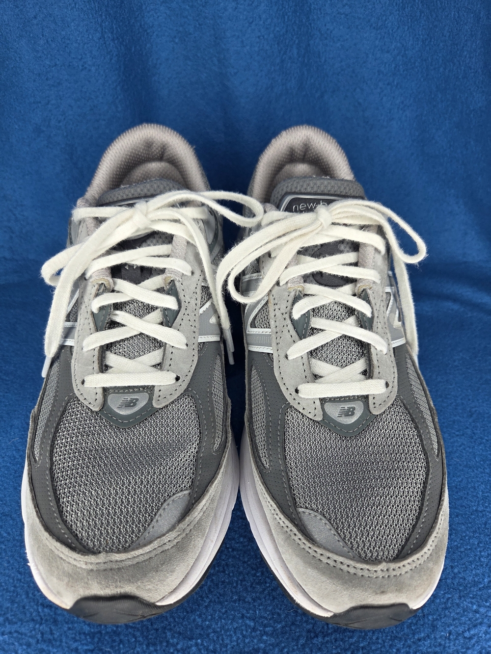 New Balance Gray Mesh & Suede Running Sneakers with White Laces